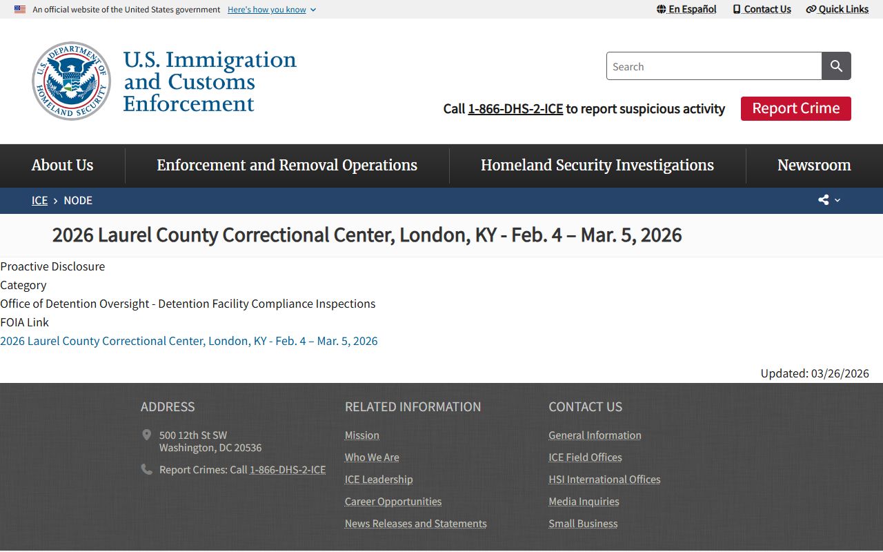 Laurel County Correctional Center ICE review and federal detention context