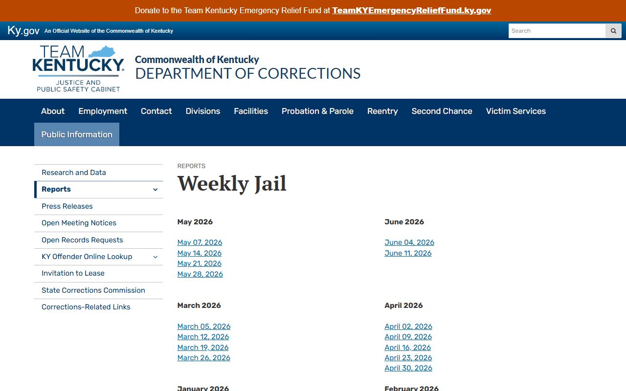 Laurel County inmate population weekly jail report index