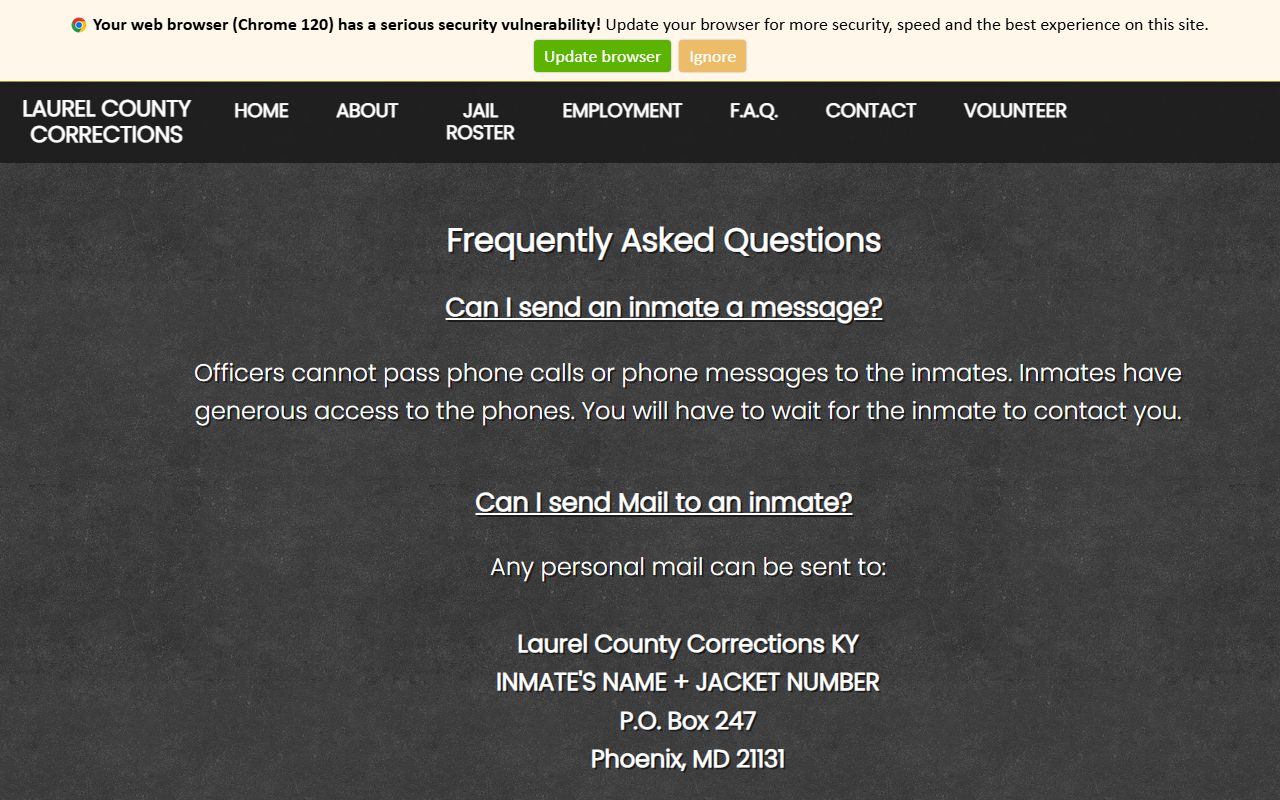 Laurel County inmate records jail FAQ